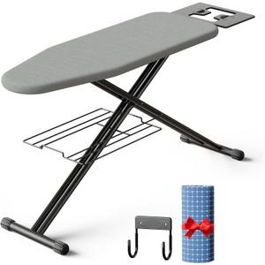 Ironing Board with Iron Rest,Small Foldable Iron Board Reinforced Steel Legs,Adjustable Height Hanger Iron Board with 2 Heat Resistant Cover,43 x 12