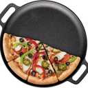Bruntmor 12-Inch Pre-Seasoned Cast Iron Skillet Pizza Pan - Heavy-Duty Cast Iron Frying Pan with Dual Handles - Oven Safe Griddle for Stove, Campfire, and Outdoor Cooking (Round, Black)