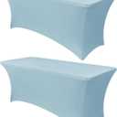 Obstal 6Ft Stretch Spandex Table Cover for Standard Folding Tables - 2 Pack Universal Rectangular Fitted Tablecloth for Party, Banquet, Events, Trade Show (Dusty Blue, 72L x 30W x 30H Inches)