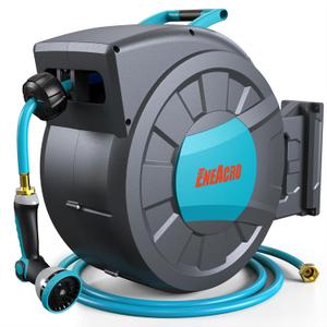 ENEACRO Retractable Garden Hose Reel with Wall Mount 1/2"120ft with 10 Pattern Hose Nozzle, Brass Connector, Auto Rewind/Any Length Lock/ 180 Swivel Bracket, Ideal for Garden Watering
