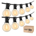 Outdoor String Lights 100ft, G40 Led Patio Globe Lights with 52pcs Plastic Bulbs,Shatterproof Waterproof Connectable Hanging for Porch Cafe Bistro Backyard Gazebo Balcony Deck Party