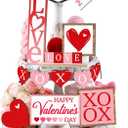 Jetec 12 Pcs Valentine's Day Tiered Tray Decor Set Heart Wooden Sign Rustic Farmhouse Decor Love Tiered Tray Decorative Signs for Valentine's Day Table Holiday(Red, Pink)