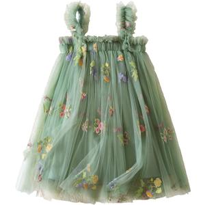 Nileafes Baby Girl Casual Tutu Dress Strap Tulle Flower Butterflies Embroidery Princess Dresses (6-12 Months, Green)
