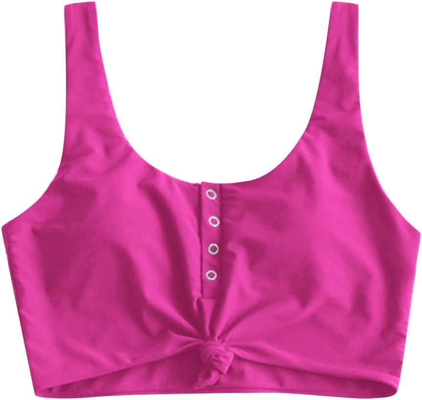 ZAFUL Women's Front Knot Bikini Tops Crop Tankini Top Scoop Neck Padded Bathing Suit Tops (Medium, 0-magenta)