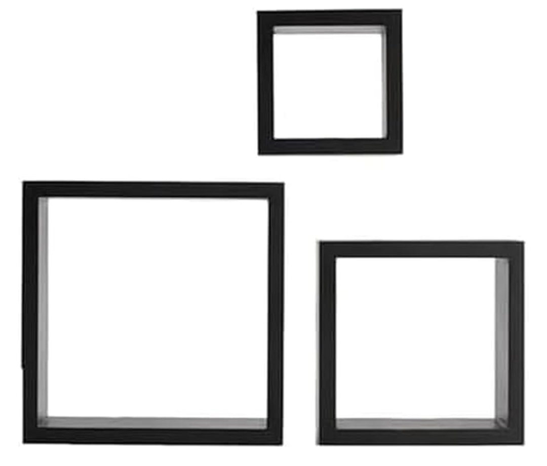 MELANNCO Floating Wall Square Cube Shelves for Bedroom, Living Room, Bathroom, Kitchen - Wood, Set of 3, Black