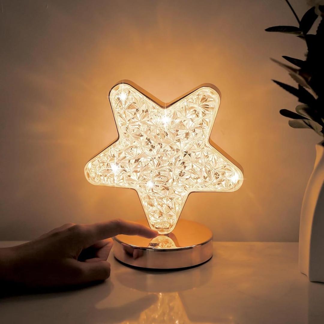Star Lamp, Cute Night Light for Kids, Cordless Rechargeable Stepless Dimmable Touch Lamp with 3 Colors Modes for Living Room, Bedroom,Christmas Decorations