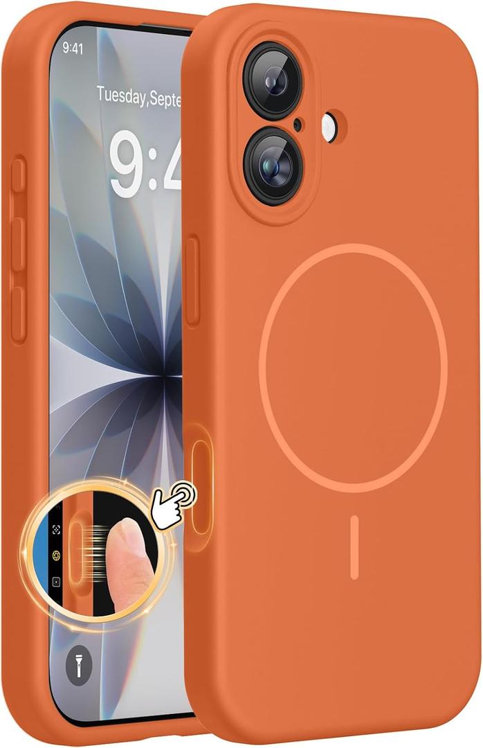 Miracase Magnetic for iPhone 17 Case, Compatible with MagSafe, Integrated Silicone Camera Control Cover, 3.0mm Thicken Shockproof Drop Protection Phone Case for 17,Orange