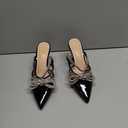 Susanny Women's Closed Toe Rhinstone Wedding Low Heel Slingback Clear Kitten Heels,Adjustable Strap Pointed Toe Bow Pumps High Heeled Prom Dress Shoes (7, Patentblack)