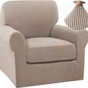 Turquoize 2 Piece Chair Covers Chair Slipcovers for Living Room Small Armchair Chair Cover with Arms Washable Furniture Cover for Chairs Feature Thick Jacquard Fabric (Small Armchair, Sand)