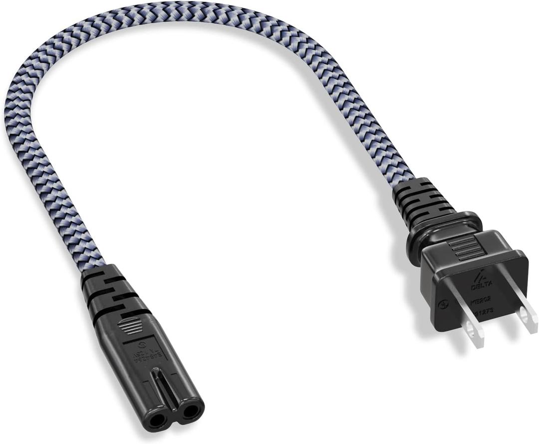 Short 2 Prong Power Cord, Goalfish 1FT/0.3M Power Cable 7A 125V TV Power Cord 18AWG Power Cable Replacement for Sony PS5, PS4, PS3, Game Console, Speaker, Monitor, HDTV, 4K TV, Printer, DV Camera (Grey)