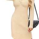 Theenkoln Knee Length Sweater Dresses:Women Long Sleeve Twist Knot 2025 Fall Winter Ribbed Knit Sweater Dress (XL)