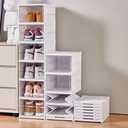 6-Tier Shoe Rack Shoe Storage Box Bins Clear Collapsible Plastic Installation-Free Stackable Foldable Tote with Lids Organizing Dustproof