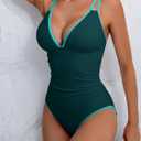 B2prity Women's V Neck One Piece Swimsuit Tummy Control Slimming Bathing Suit Double Straps Crisscross Back Swimwear (M)