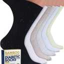 Pembrook Ribbed Knit Bamboo Viscose Diabetic Socks - 6 Pairs Crew Neuropathy Socks for Women | Diabetic Socks for Women