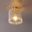 7.8" Antique Brass Flush Mount Ceiling Light, Ribbed Glass Lamp for Hallway, Entryway, Porch