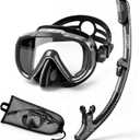 Aegend Snorkeling Gear for Adults, Dry Snorkel Set with Ergonomic Raised Nose Cover for Anti-Fog with Mesh Bag, HD View Anti-Leak for Scuba Diving