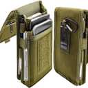 Dual Phone Holster, Large Smartphone Pouch, Belt Cell Phone Holder for iPhone 16/15/14 Pro Max & Samsung Phones, Compatible with Power Bank, for Work, Hiking, Camping, Barbecue, Rescue (XL) (Army Green)