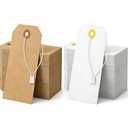 Alkrsxi 100 Pack Shipping Tags with Strings Included, Blank Hang Tags 4 3/4" x 2 3/8", Assorted White & Kraft Cardstock, Sturdy Marking Tags for Gifts, Clothing, Inventory & Price Tags
