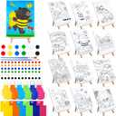 Tenceur 48 Pcs Kids Paint Party Favors Sets with 12 Pcs Animals Oceans Pre Drawn Canvas Panel and Wooden Easel Set Paint Pots and Brushes 12 Mini Apron and Tote Bag for Kids Girls Student Boys