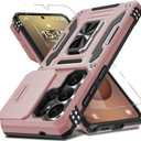 DEERLAMN Case for Samsung Galaxy S26 Ultra 6.9-Inch with Slide Camera Cover+Screen Protector(1 Pack), Rotated Ring Kickstand Military Grade Shockproof Protective Cover-Rose Gold