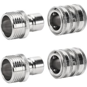 Stainless Steel Garden Hose Quick Connect Set, 3/4 Inch GHT Water Hose Fittings, Heavy Duty Quick Release Connector for Garden Hose, and Sprayers
