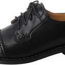 Women's Perforated Classic Lace-up Oxfords Brogue Wingtip Round Toe Derby Saddle Leather Shoes for Women Girls Lady Wife Black 7
