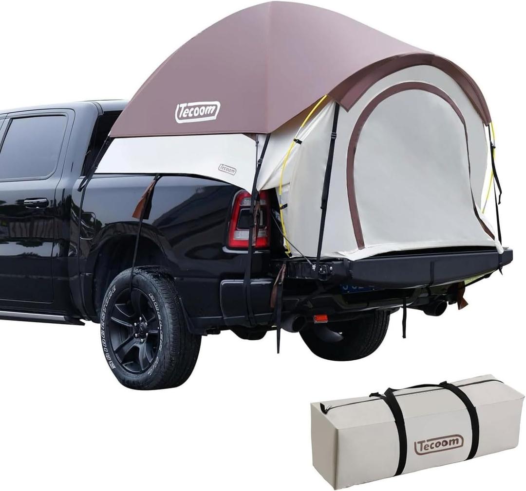 Tecoom Truck Tent Bed, Double Layer Waterproof PU3000mm for 5.5-6.7ft, Portable 2/3 Person Compact Full Size Pickup for Back of Camping Beach (Khaki)