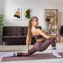 Sofier Pilates Grip Socks Women Crew Athletic Yoga Non-Slip Barre Slipper Workout Hospital Stripe (One Size, Purple/Pink)