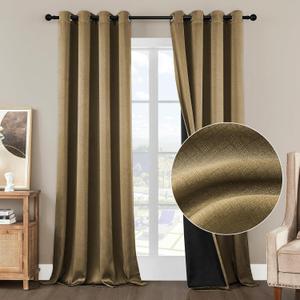 Gold Blackout Curtains for Bedroom and Living Room 2 Panels Set 52 inches Wide 96 inches Length Thermal Insulate Curtains, Cold or Heat and Full Light Blocking Curtains