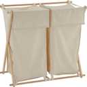 Household Essentials 6786-1 Collapsible Double X-Frame Laundry Hamper Sorter with Fold Over Lid , White (Natural)