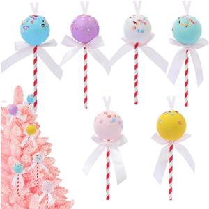 6 Pcs Christmas Lollipop Ornaments, Christmas Tree Candy Hanging Ornaments, Rainbow Lollipop Hanging Ornaments Candy Gift for Xmas Tree New Year Easter Birthday Party Decoration