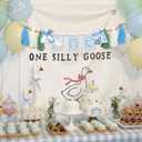 One Funny Goose High Chair Banner - One Silly Goose Birthday Highchair Banner,Blue Gingham Style 1st Birth Yarn Tassel Banner for Boys