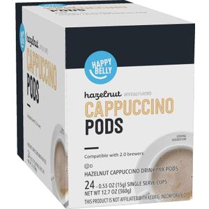 Happy Belly Light Roast Cappuccino Coffee Pods, Hazelnut Flavored, Compatible with K-Cup Brewers, 24 Count, BBD: 02/25/2027