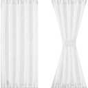 FMFUNCTEX Sheer Linen French Door Curtains - White, 72 Inches Long, Linen Textured Front, Solid Privacy, Sliding Door Curtain Set With Tiebacks, 50 Inches Wide, 1 Panel