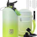 1 Gallon Insulated Water Bottle | Upgraded Thickened Stainless Steel Metal Portable Sports Large Water Jug for Gym and Hiking with Carrier Bag, Handle Strap | BPA-Free 128 Oz (Gradient Green)