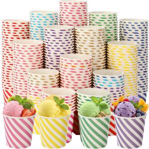 Zeyune 500 Pcs Paper Ice Cream Cups, 5 Oz Disposable Dessert Sundae Bowls Frozen Yogurt Twill Snack Soup Hot Cold Food Paper Cups for New Year, Birthday, Wedding, Baby Shower, Party Supplies