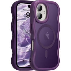 UEEBAI Magnetic for iPhone 17 Case, Compatible with MagSafe, 2025 Transparent Wave Frame Design Case Soft Edge Cover Cute Clear Matte Shockproof Protective Phone Case, Purple
