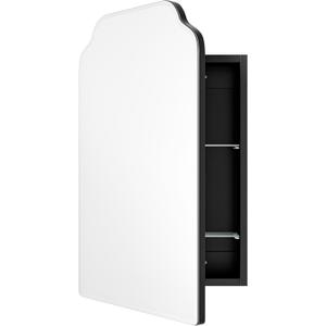 AGDULL Victorian-Style Recessed Bathroom Medicine Cabinet, Wood Wall Cabinet with 16.5"x24" Curved Mirror, Bathroom Storage Cabinet, Black, Left-Swing Door