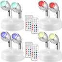 Honoson 4 Pack Dual Head Battery Operated Spotlights Indoor Wireless RGB LED Spot Light with Remote 13 Color Accent Lights with Rotatable Head Stick on Wall Hallway, for Painting Picture(White)
