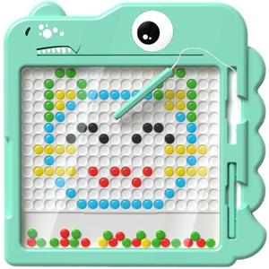 Magnetic Drawing BoardLarge Magnet Doodle Board with Pen and Dot Beads,20 Colored Pattern Cards,Montessori Toys and Travel Toys Two-in-one,Perfect Learning Gift for Toddlers Ages 3-8