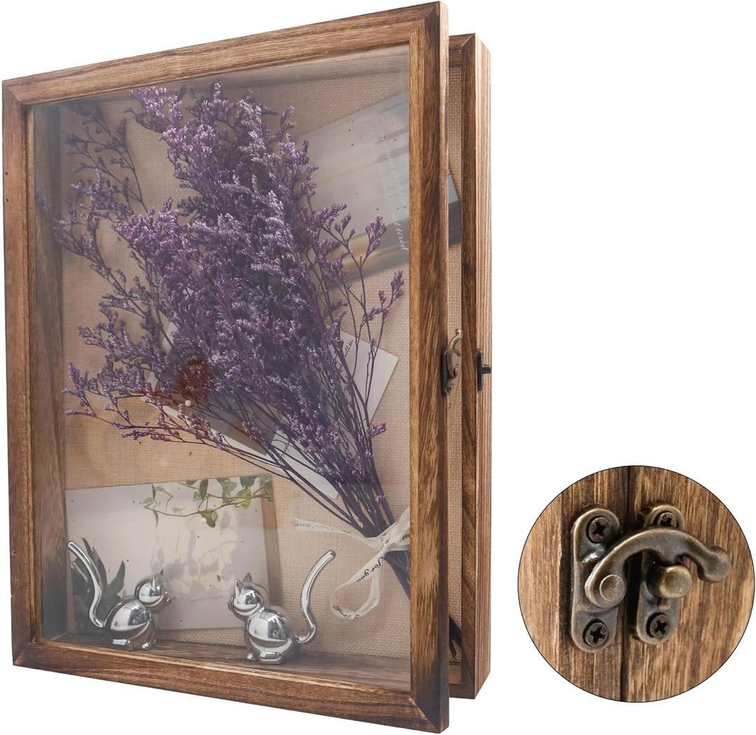 Shadow Box Frame 11x14, Wood Display Boxes with Linen Back - Large Shadow Box with Paulownia Wood and Real Glass Cover for Wall or Tabletop Display
