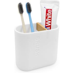 Toothbrush Holder with Bamboo Divider, Detachable for Easy Cleaning Multi-Functional Storage, 2 Slots Electric Toothbrush and Toothpaste Organizer Caddy for Bathroom Vanity, Sink, Countertop (White)