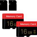 2 Pack Micro Memory Card 16 GB with Adapter, C10/U3/UHS-I/A1, TransFlash Card, TF Card for Camera, Smartphone, Tablet, Drone (Red 16GB *2)