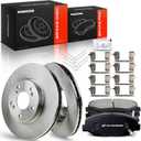A-Premium 11.10 in (282mm) Front Vented Disc Brake Rotors + Ceramic Pads Kit Compatible with Select Honda and Acura Models - Accord 03-12/ 14-17, Civic 13-18, CR-V 02-04, Element 03-11, ILX 14-15, CR-Z