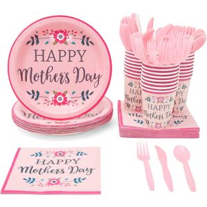 Happy Mother's Day Party Dinnerware Set (Serves 24, 144 Pieces)