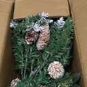 Set of 2 Christmas Tree Urn Filler, Lighted Artificial Xmas Pine Trees with Tripod Stake, Battery Powered Outdoor Christmas Trees for Porch, Driveway, Yard (14 Pine Cones)