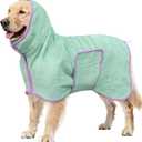 Soft Dog Bathrobe Fast Drying Dog Coat, Super Absorbent Dog Towels for After Bath, Microfiber Pet Robe Adjustable Collar & Belly Warm Keeping Dogs Coat for Pet Dogs & Cats (Green, Small)
