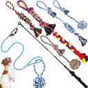 Leyndo 7 Pcs Flirt Pole for Dogs with 6 Flirt Pole Replacement Toys Puppy Teething Toys for Small Medium Dogs Exercise Training