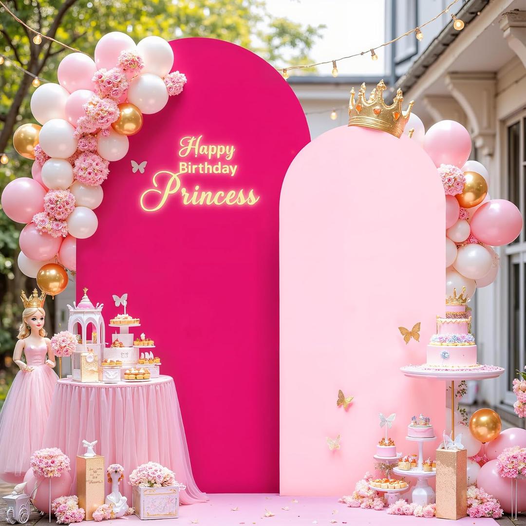 7.2FT 6FT Arch Backdrop Cover for Wedding, Set of 2 Stretchy Spandex Fitted Arch Stand Cover for Baby Shower, Birthday Party Decor, Chiara Backdrop Cover with Double-Sided Design(Pink, Hot Pink)