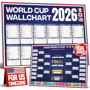 World Cup Bracket Poster 2026 | USA Theme - A1 Size 2026 World Cup Soccer Poster with US Kick Off Times, Fixtures, Stadiums & Host Cities | World Cup Wall Chart